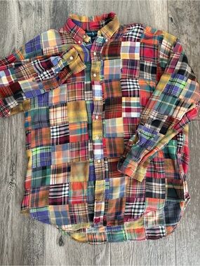 Ralph Lauren Multicolor Patchwork Flannel Plaid L Madras Button-Down L/S Shirt